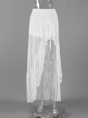 Fashion Lace Irregular Split Maxi Skirt