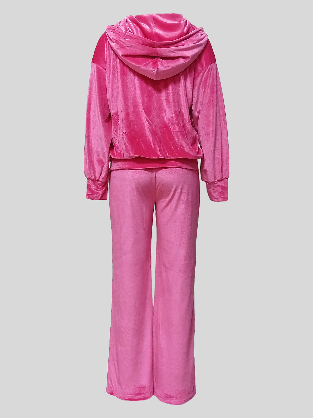 Velour Zipper Hoodie Wide Leg Pants Sets