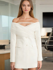 Off Shoulder Mesh Wrap Blazer-boutique