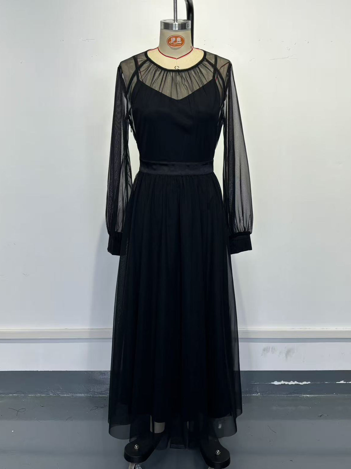Elegant Sheer-lined Pleated Maxi Evening Gown