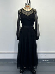 Elegant Sheer-lined Pleated Maxi Evening Gown
