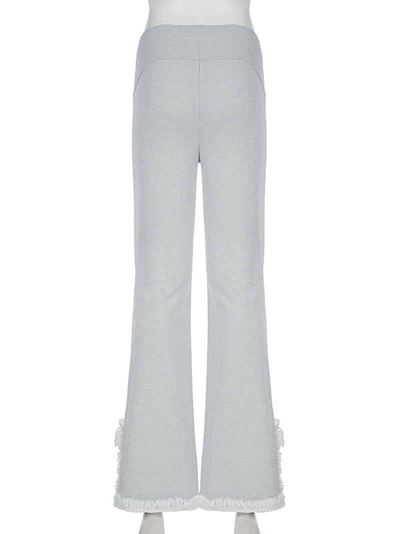 Mid Rise Plain Loose Casual Flared Pants