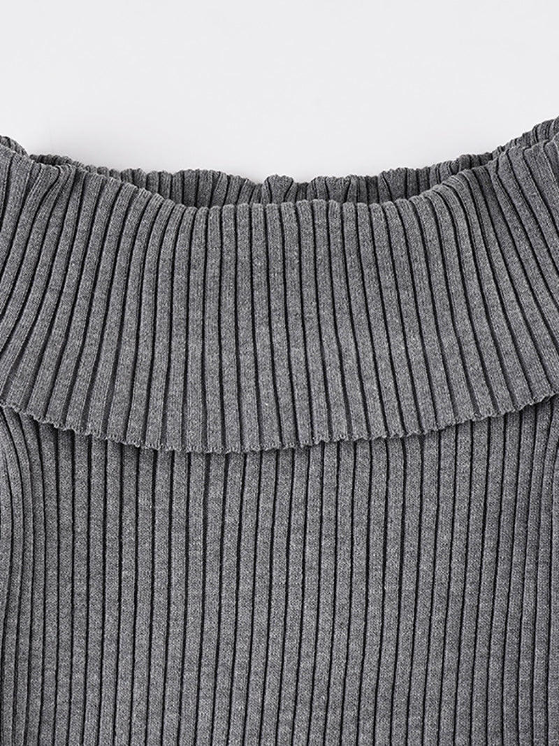 Fashion Off Shoulder Ribbed Knit Slim Mini Dress