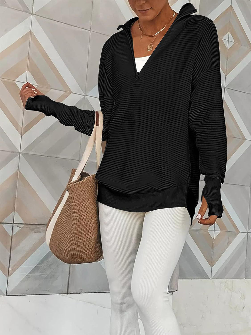 Casual Rib Knit Loose Sweater