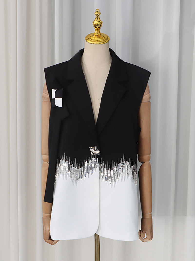 Fashion Contrast Color Sleeveless Blazer Waistcoat