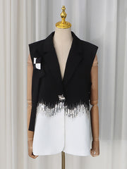 Fashion Contrast Color Sleeveless Blazer Waistcoat