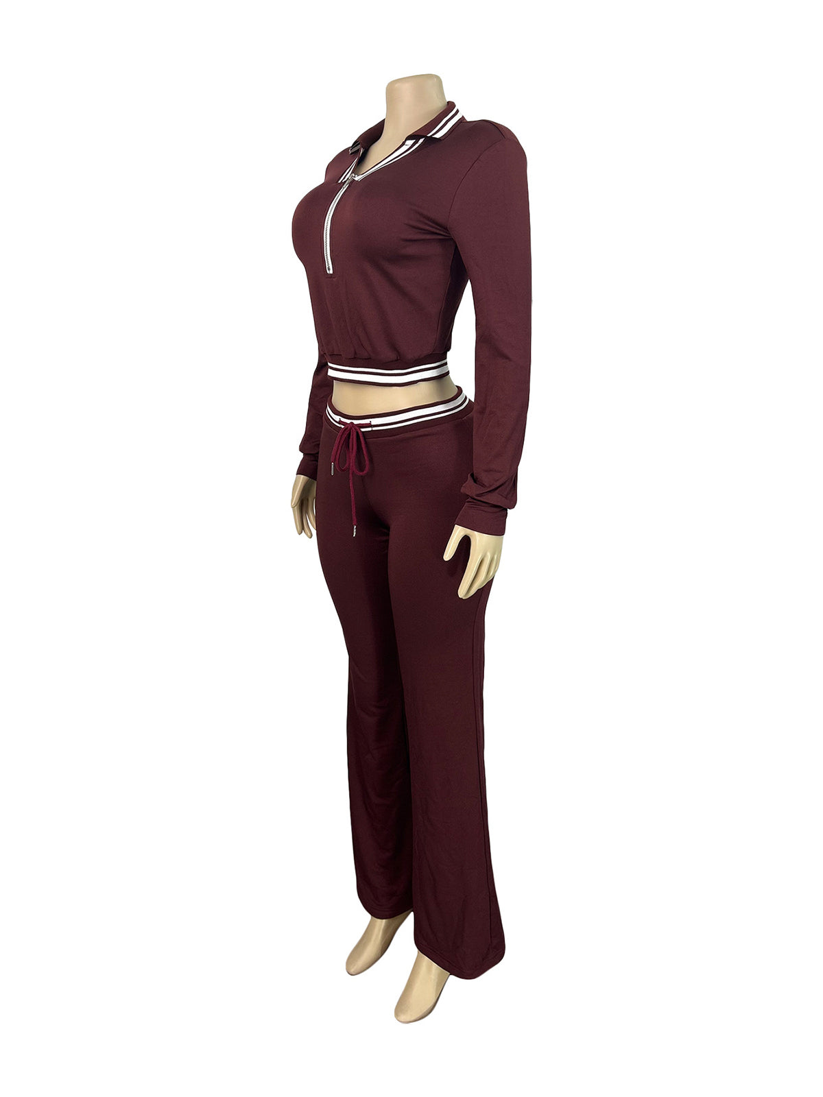 Casual Stripe Zipper Top Drawstring Pants Sports Sets