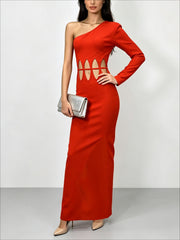 One Shoulder Cutout Evening Dress-boutique