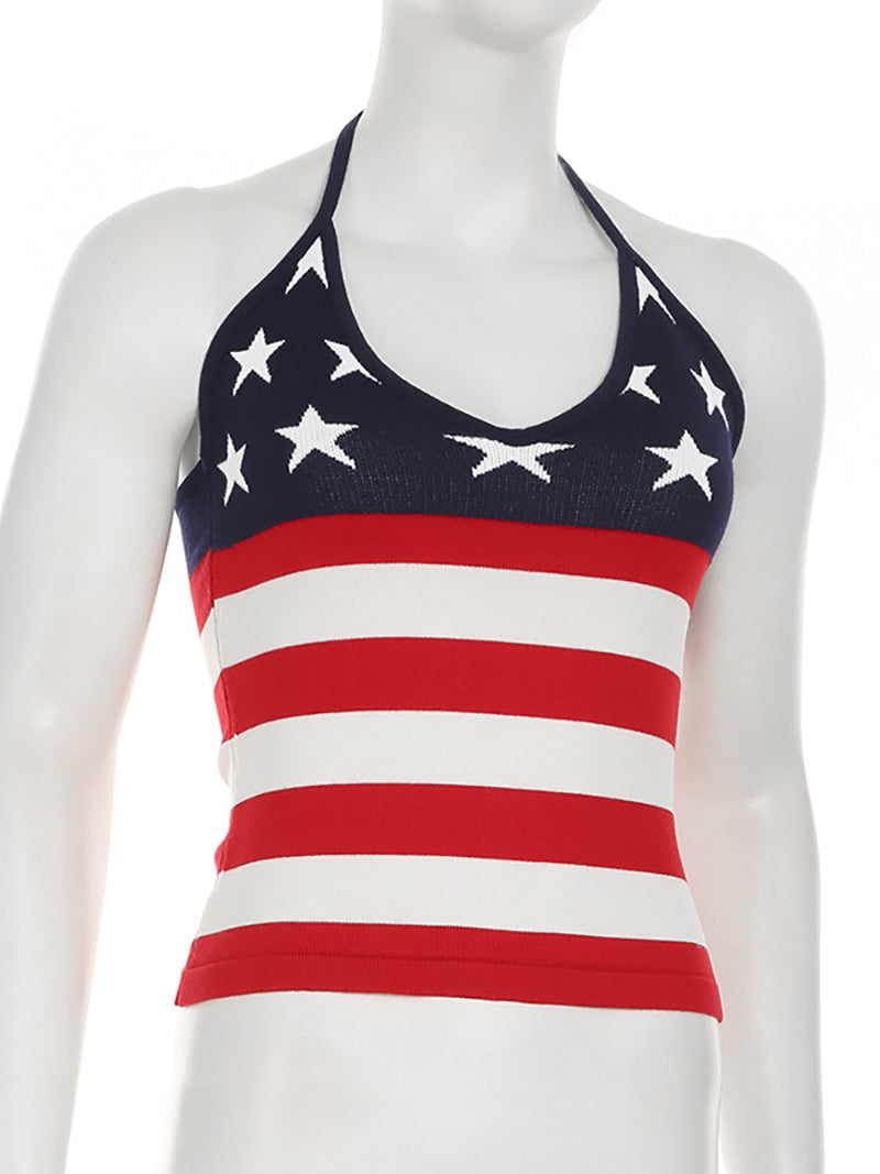 Casual Print Halter Crop Vest