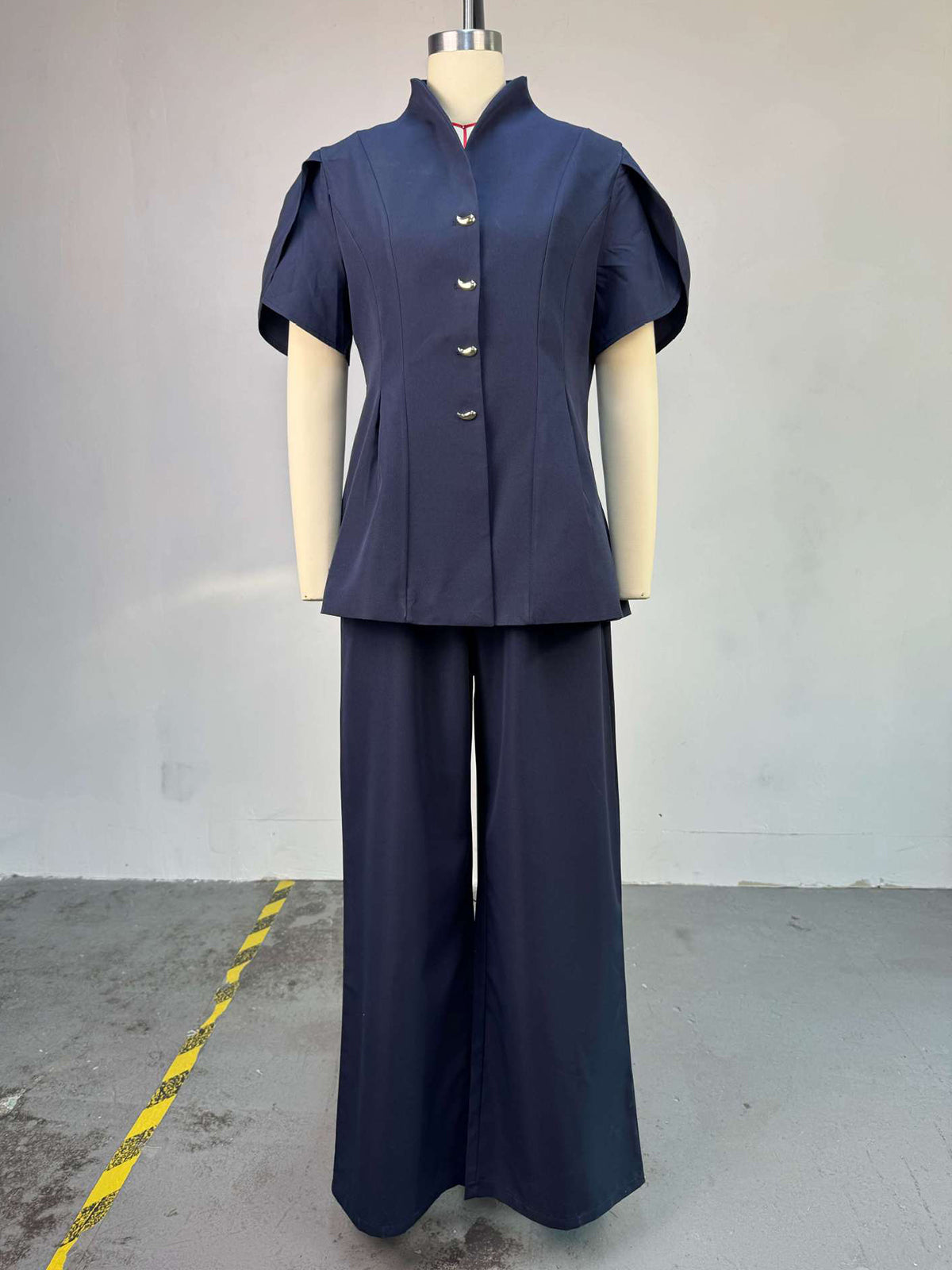 Single-breasted Cinched Waist Shirt Straight Pants Set