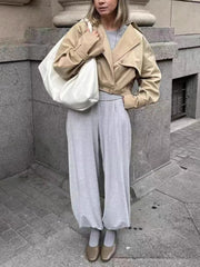 Suit Collar Double Breasted Cropped Jacket