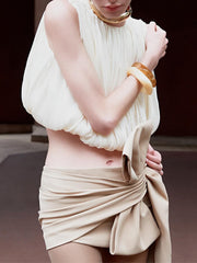 Fashion Round Collar Sleeveless Tulle Pleated Shirt