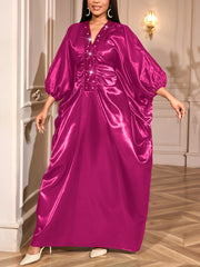 V Neck Sequin Batwing Sleeve Elegant Dress