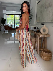 Striped Halter Backless Jumpsuit
