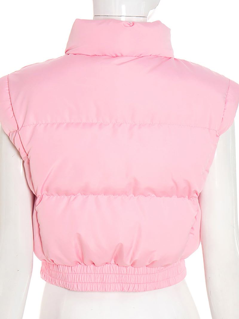 Fashion Zipper Sleeveless Puffer Jacket
