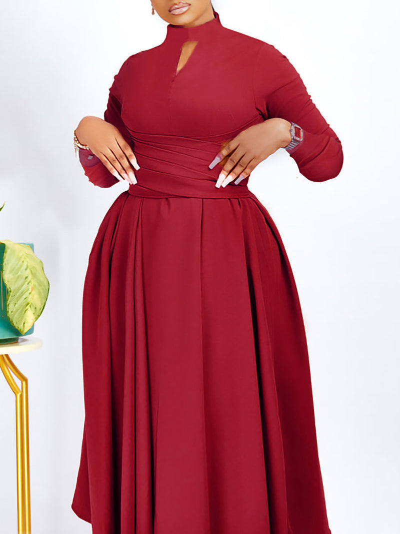 Plus Size Red Casual Round Neck Midi Dress