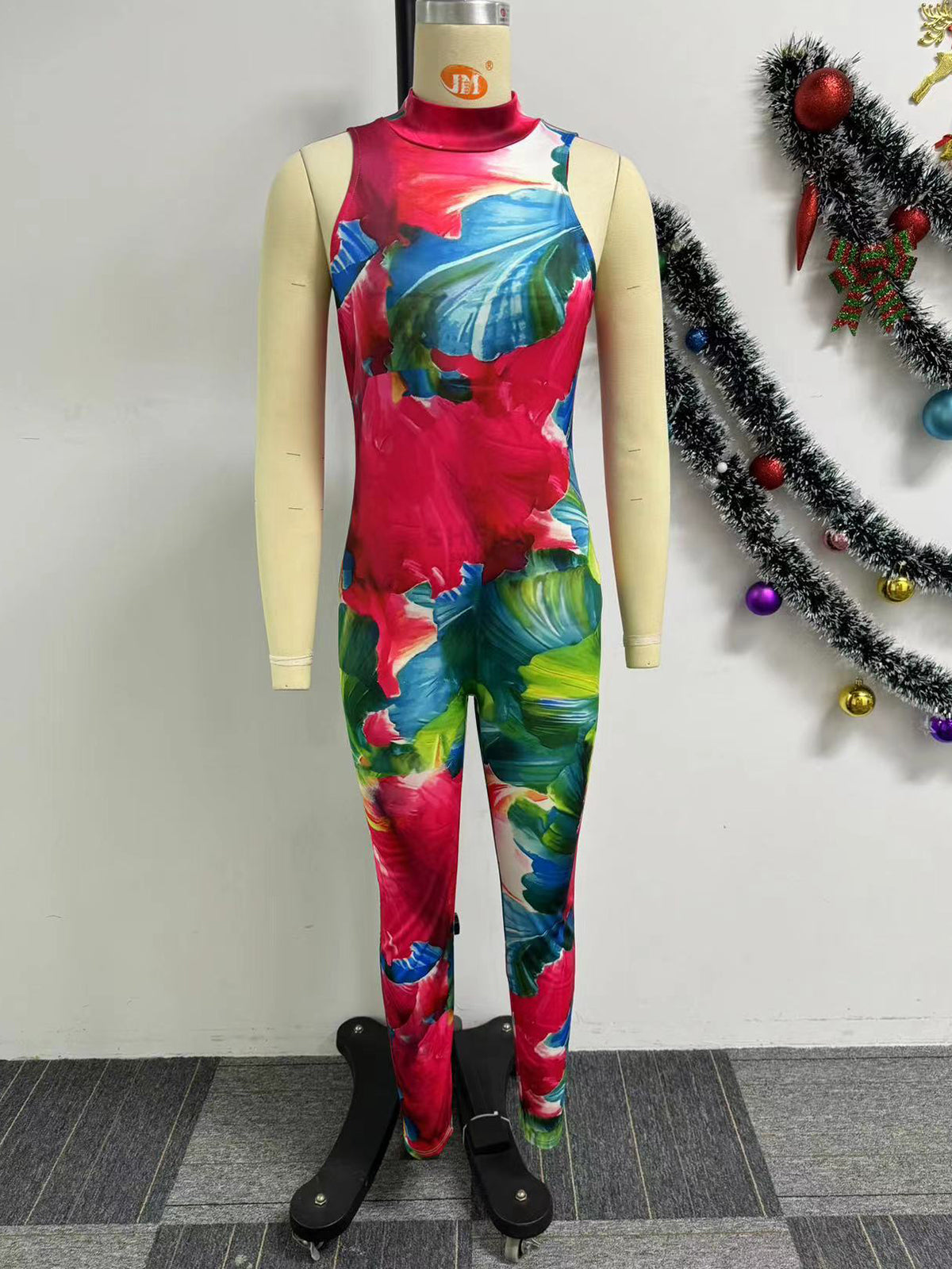 Sexy Print Sleeveless Elastic Slim Jumpsuit