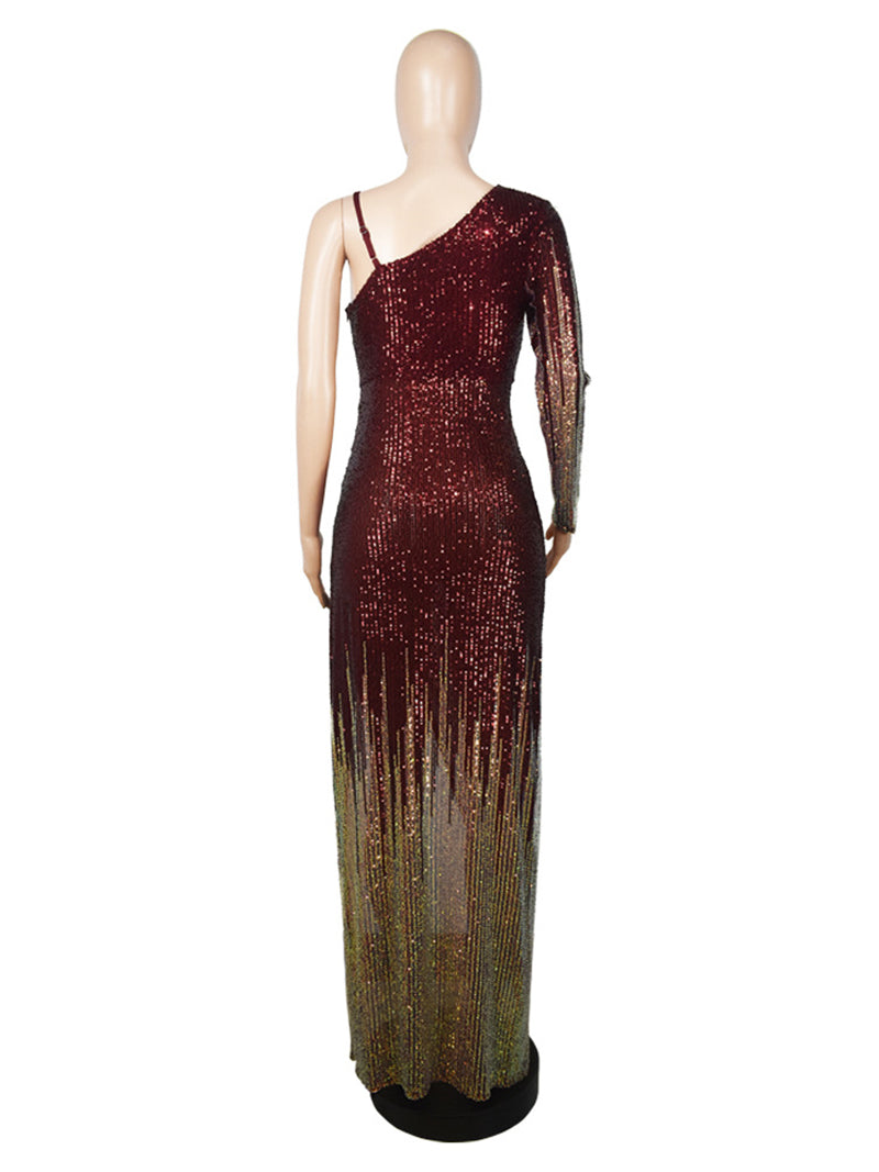 Sexy V Neck Bodycon Sequin Side Slit Party Dress