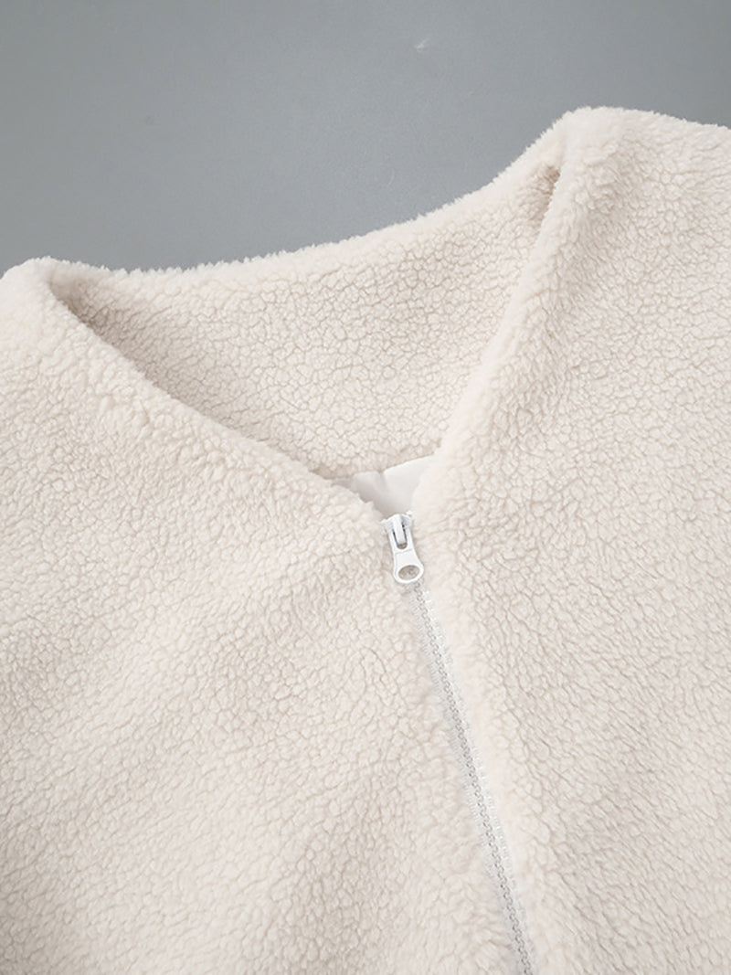 Fluff Lambwool V Neck Loose Zipper Coats