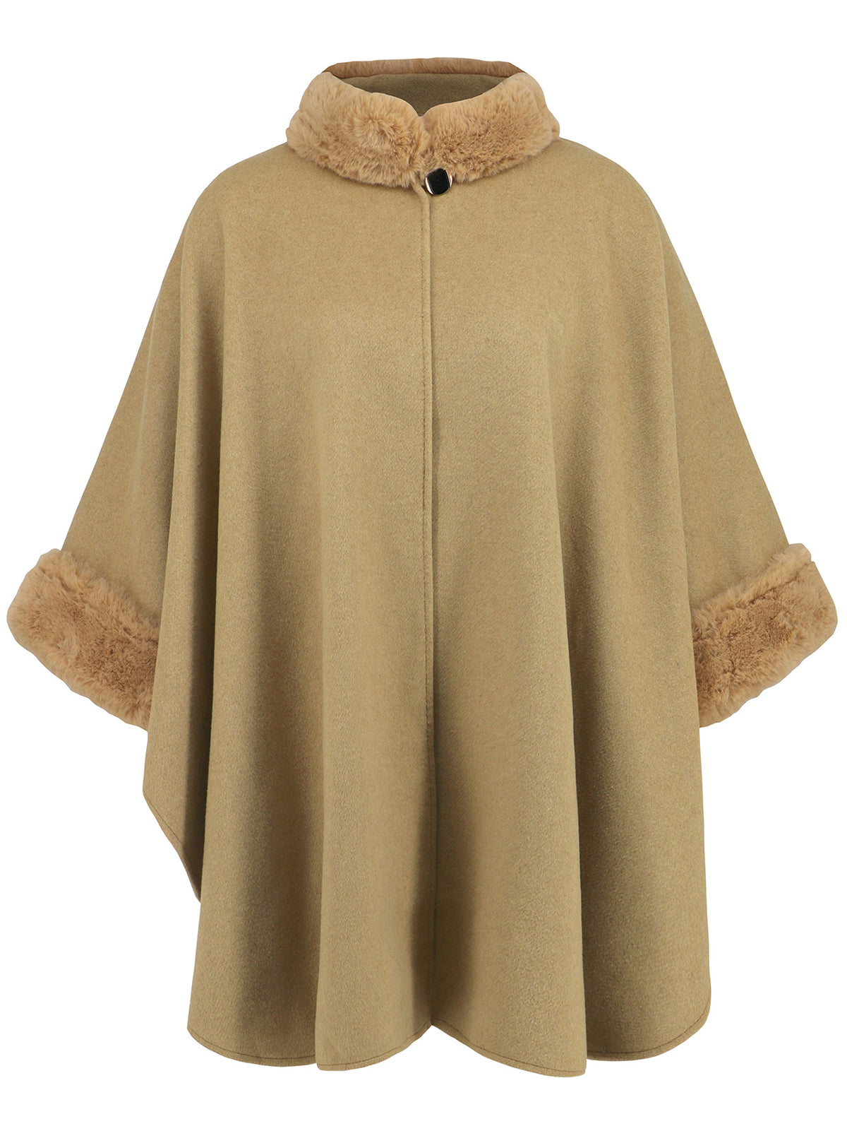 Fashion Plus Contrast Fuzzy Trim Cape Coat