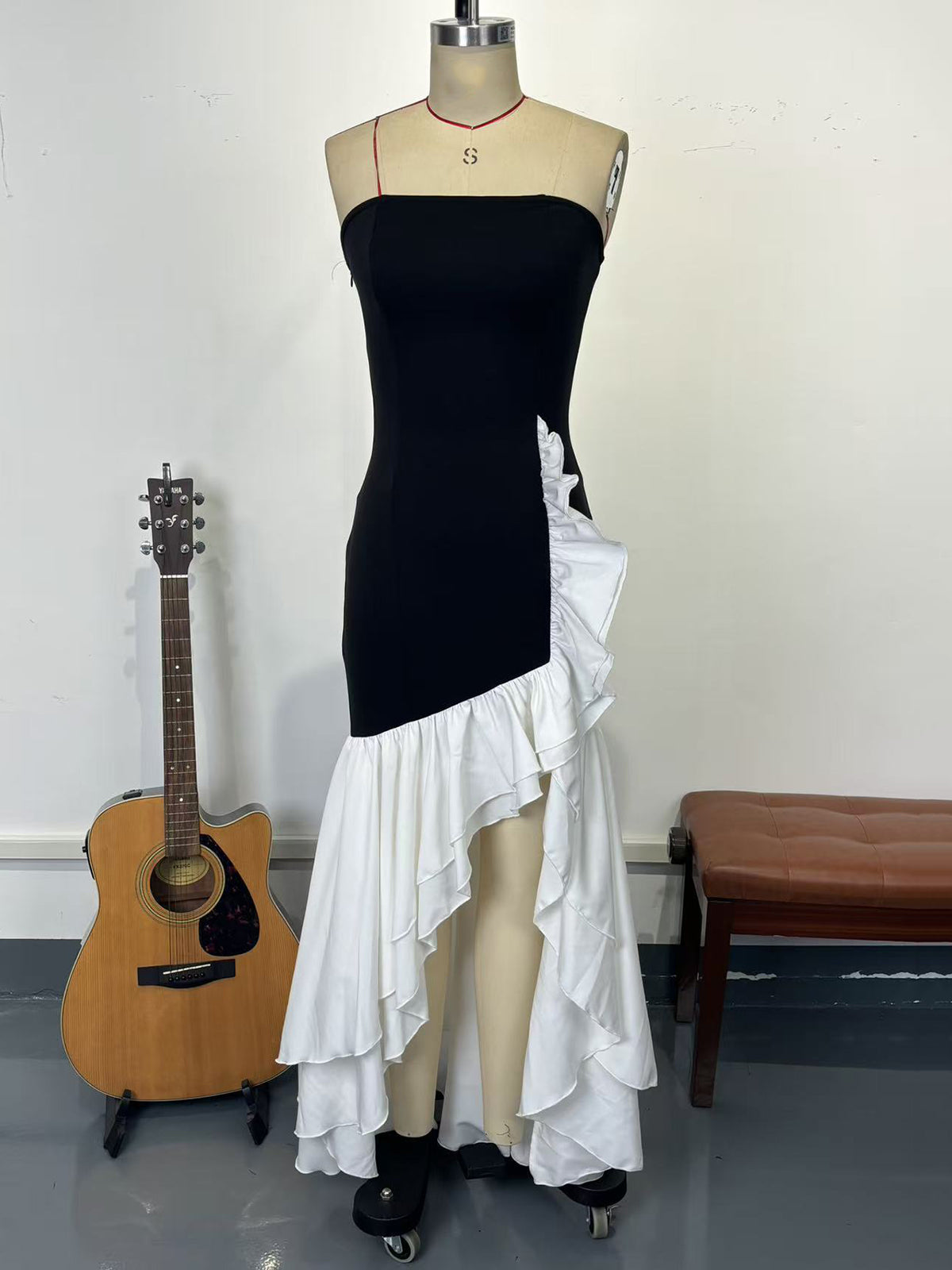 Elegant Strapless Ruffle Maxi Dress