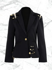 Elegant Safety-pin Single-breasted Slim Blazer