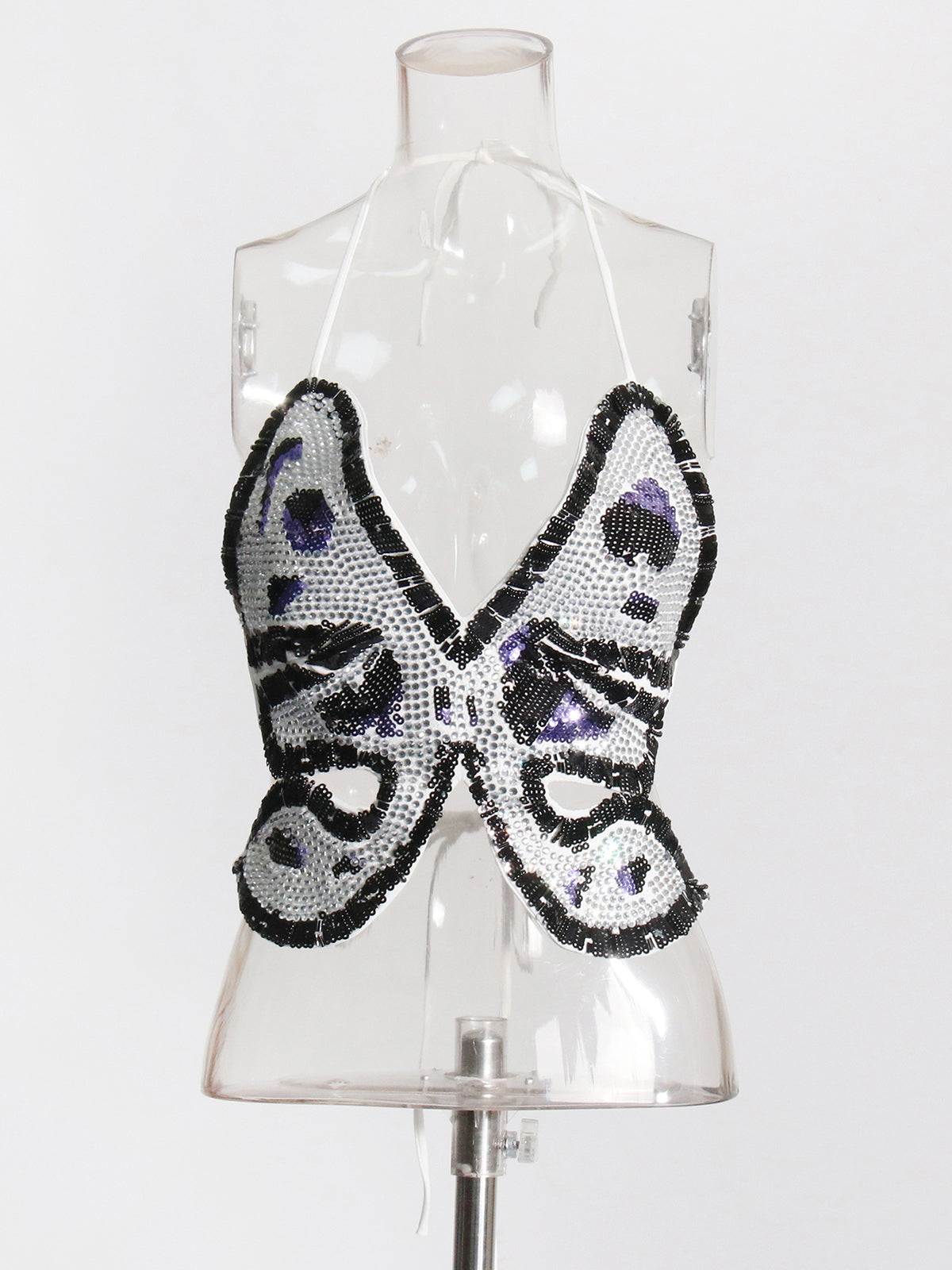 Sexy Rhinestone Sequin Halter Butterfly Top