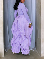 Casual Bodysuit And Ruffle Wide Leg Pants Two Piece Set