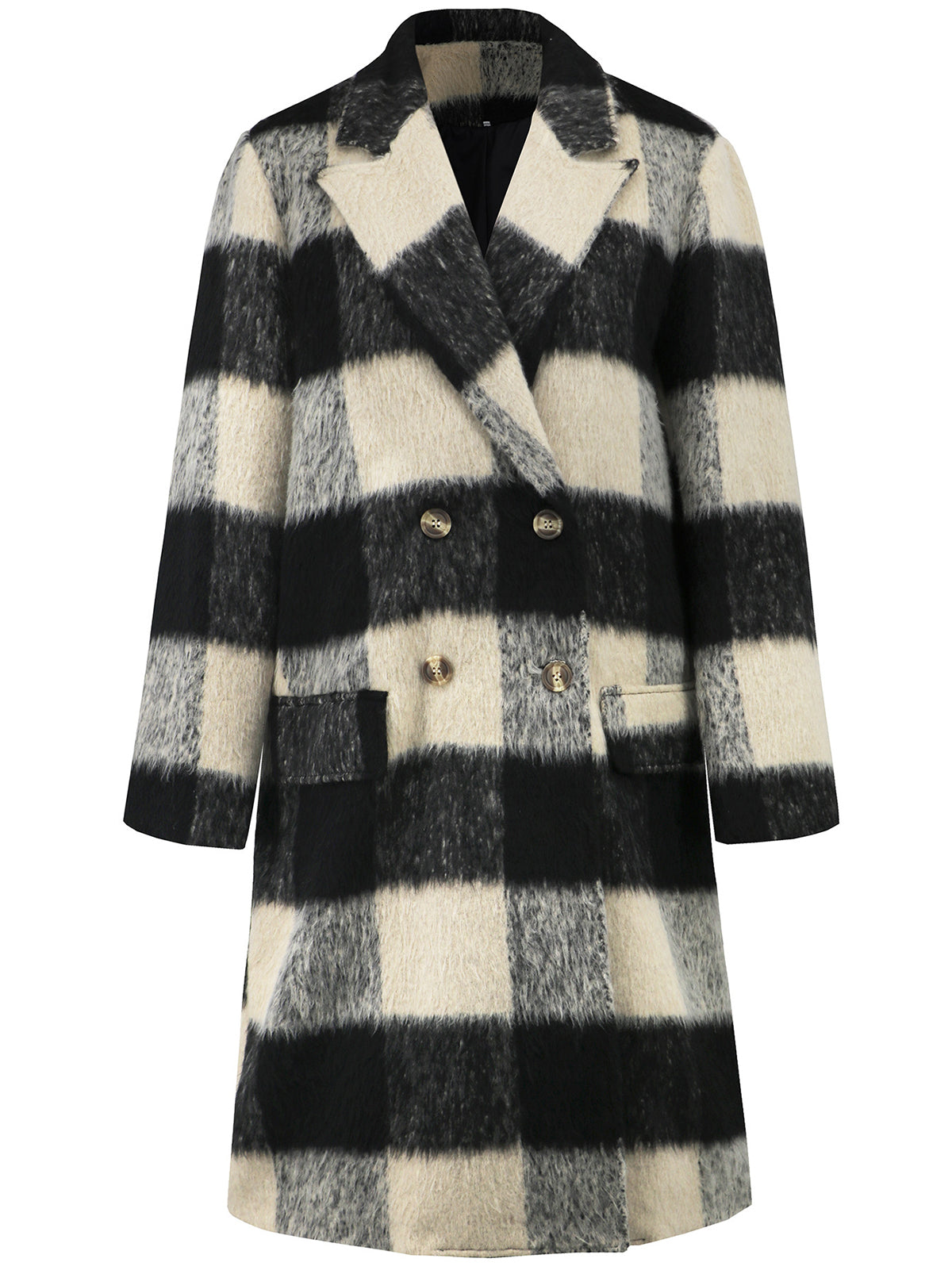 Plaid Peaked Lapel Wool-Blend Blazer Coat