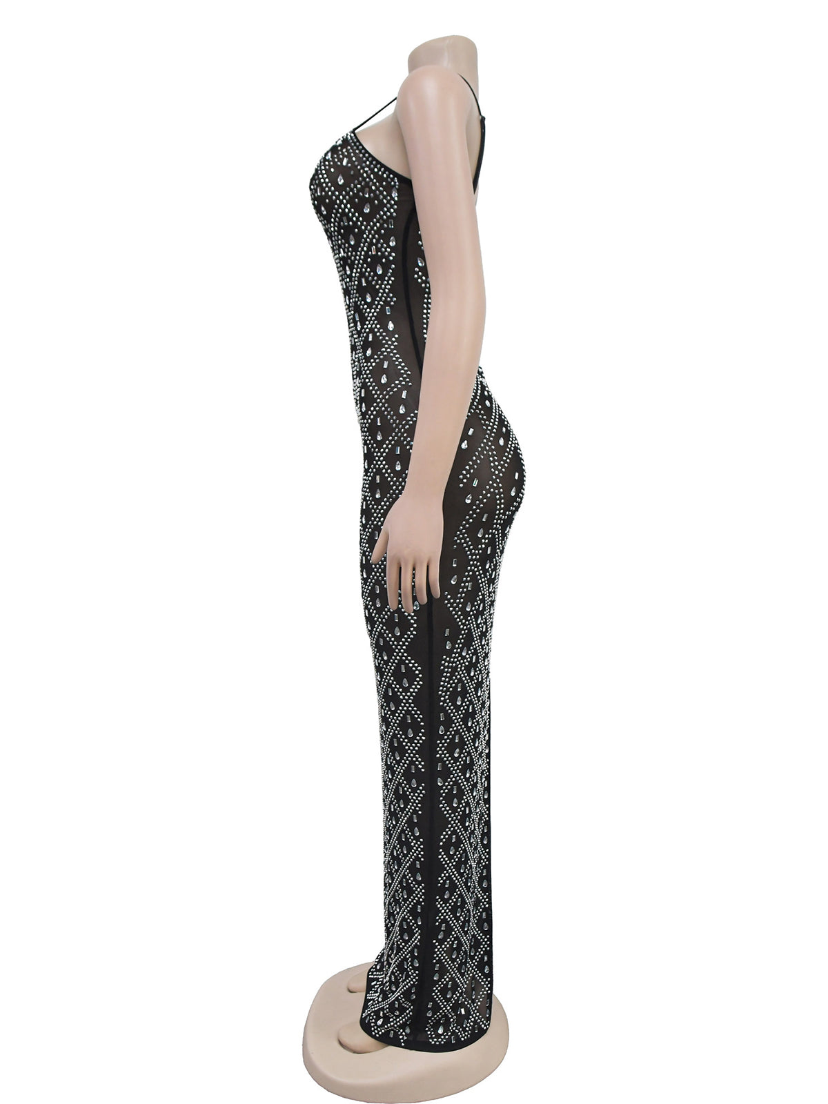 Fashion Rhinestone Sheer Bodycon Party Club Dress