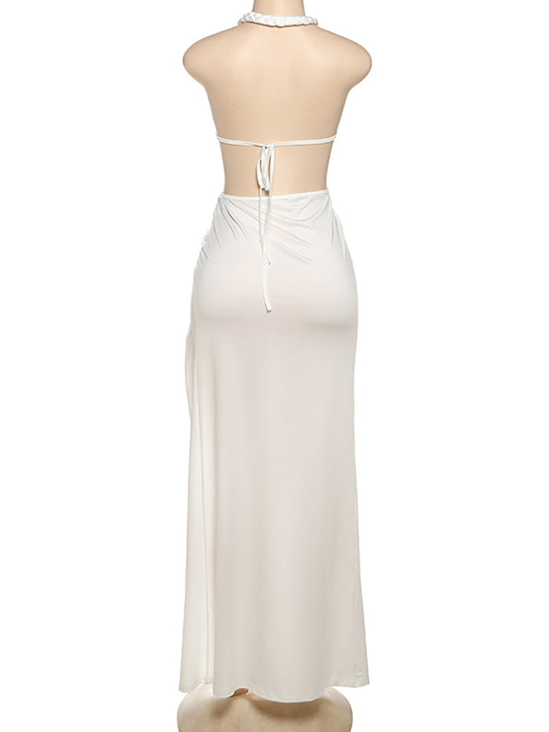 Sexy Halter Backless High Slit Maxi Dress