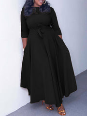 Elegant Round Neck Bandage Casual A Line Dress