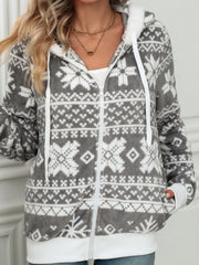 Casual Print Hooded Cardigan Coat