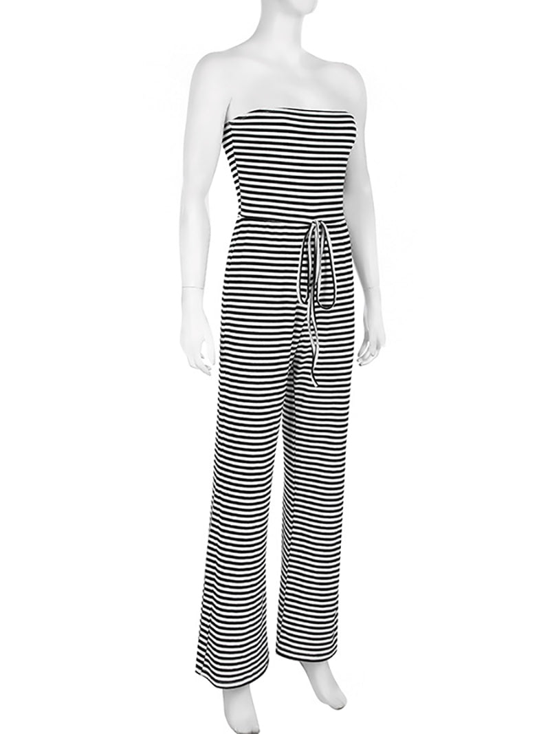 Striped Belted Boob Tube Jumpsuit