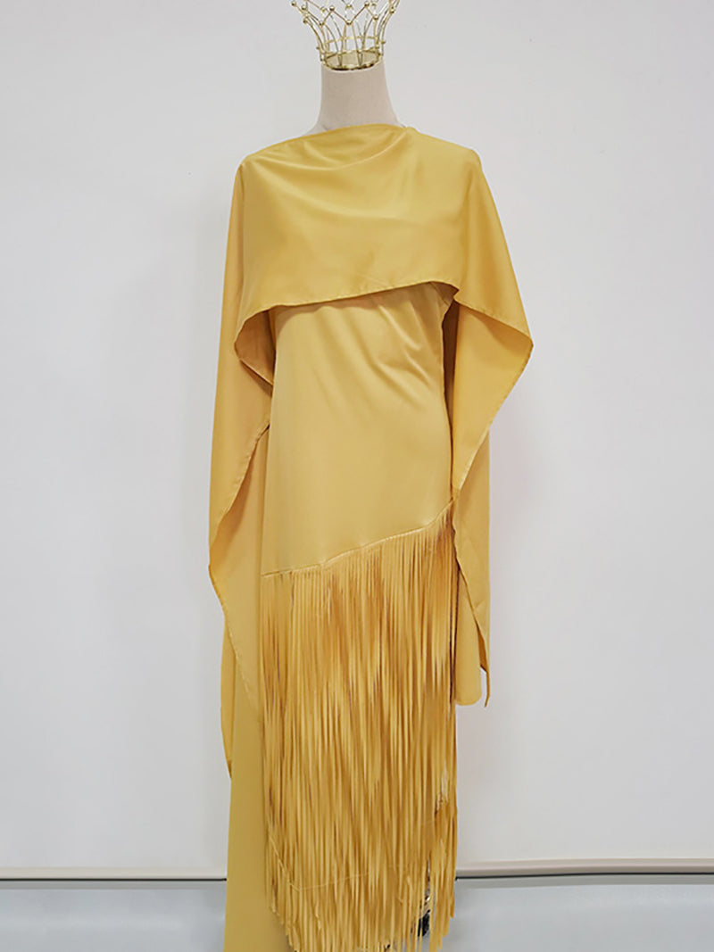 Elegant Solid Slim Tassel Maxi Dress With Cape