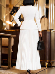 Stand Collar Jacket and Pleated Maxi Skirt Set
