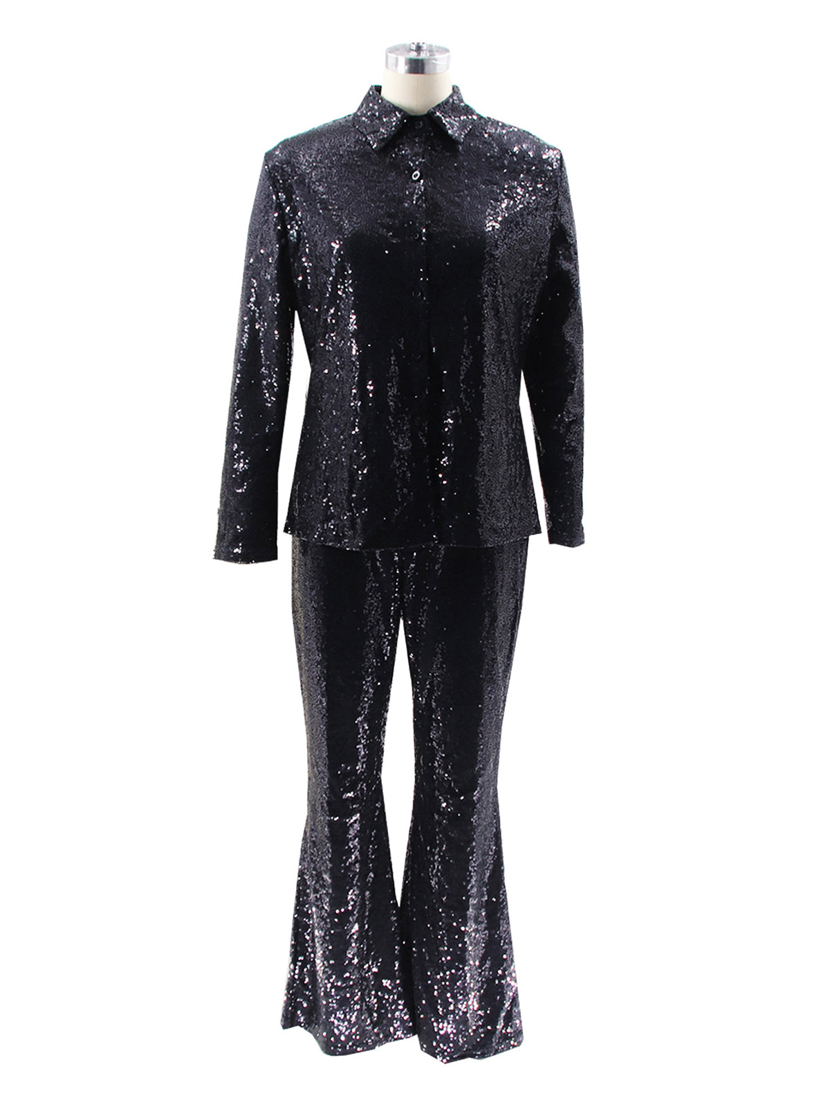 Fashion Sequin Shirt Wide Leg Pants Sets