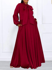 Solid Color Bubble Sleeve Dress