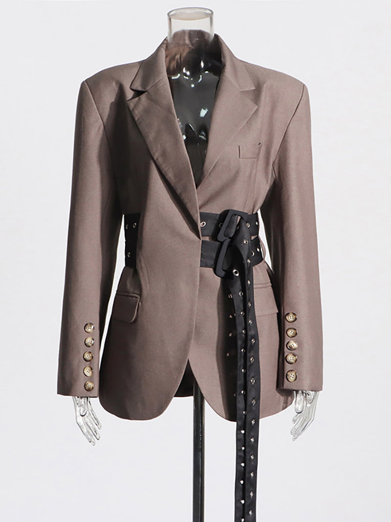 Fashion Patchwork Lace-up Suit Coat