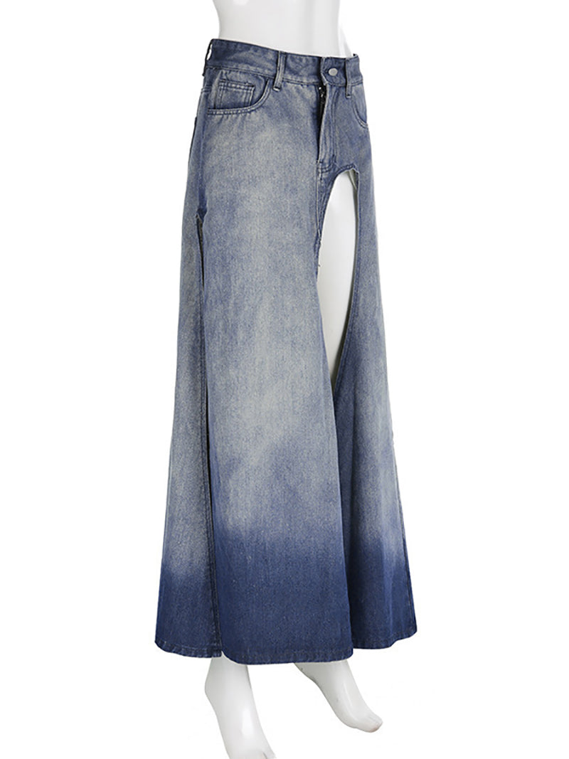 Sexy Irregularity High Slit Denim Skirt