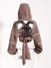 Retro Hollow out Backless Hoodie Pullover