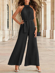 Fashion Sleeveless Slim Wide Leg Pleated Jumpsuit