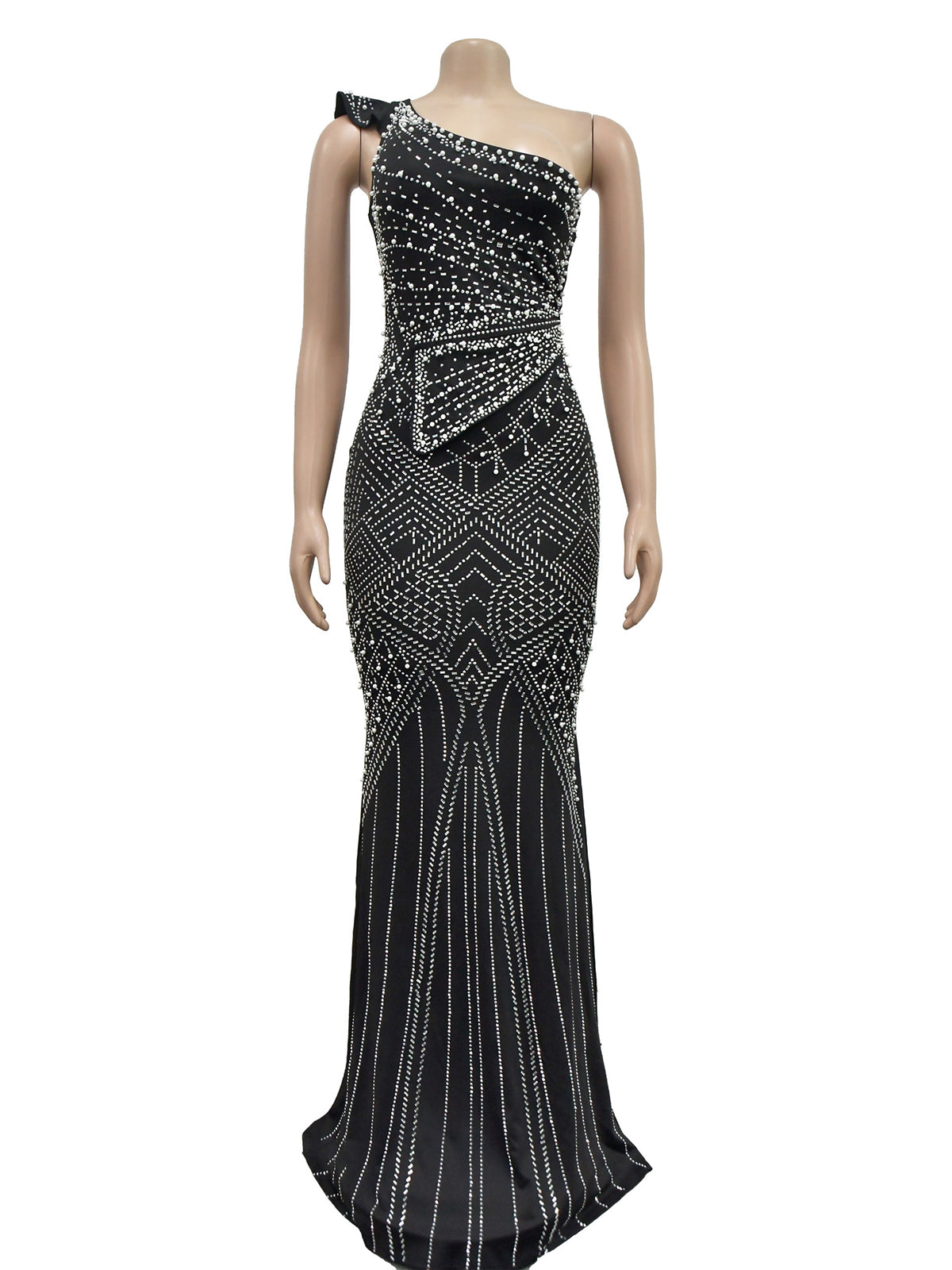 Sexy Skew Collar Rhinestone Nightclub Dress