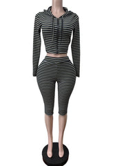 Striped Zip Hoodie and Capri Leggings Set