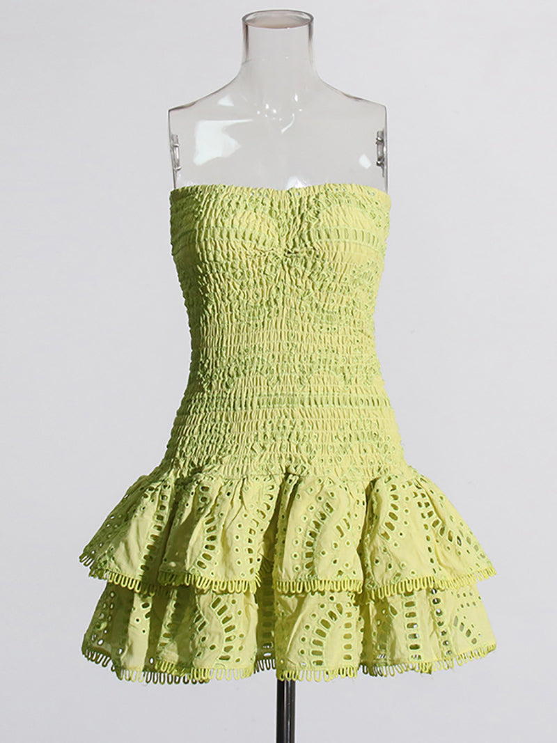 Layered Hem Sexy Strapless Dress