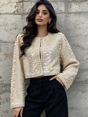 Sequin Beaded Round Neck Crop Jacket-boutique