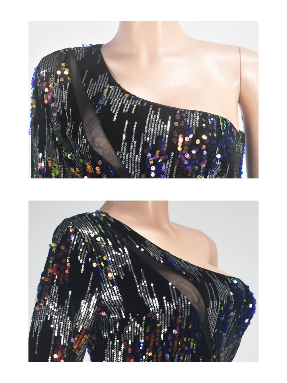 Sexy One Shoulder Cut Out Sequin Mini Dress