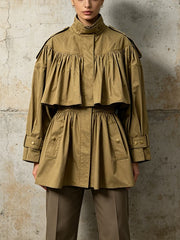 Ruched High Neck Trench Jacket-boutique