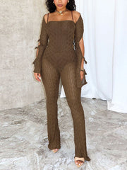 Sexy Off Shoulder Mesh Textured Jumpsuit