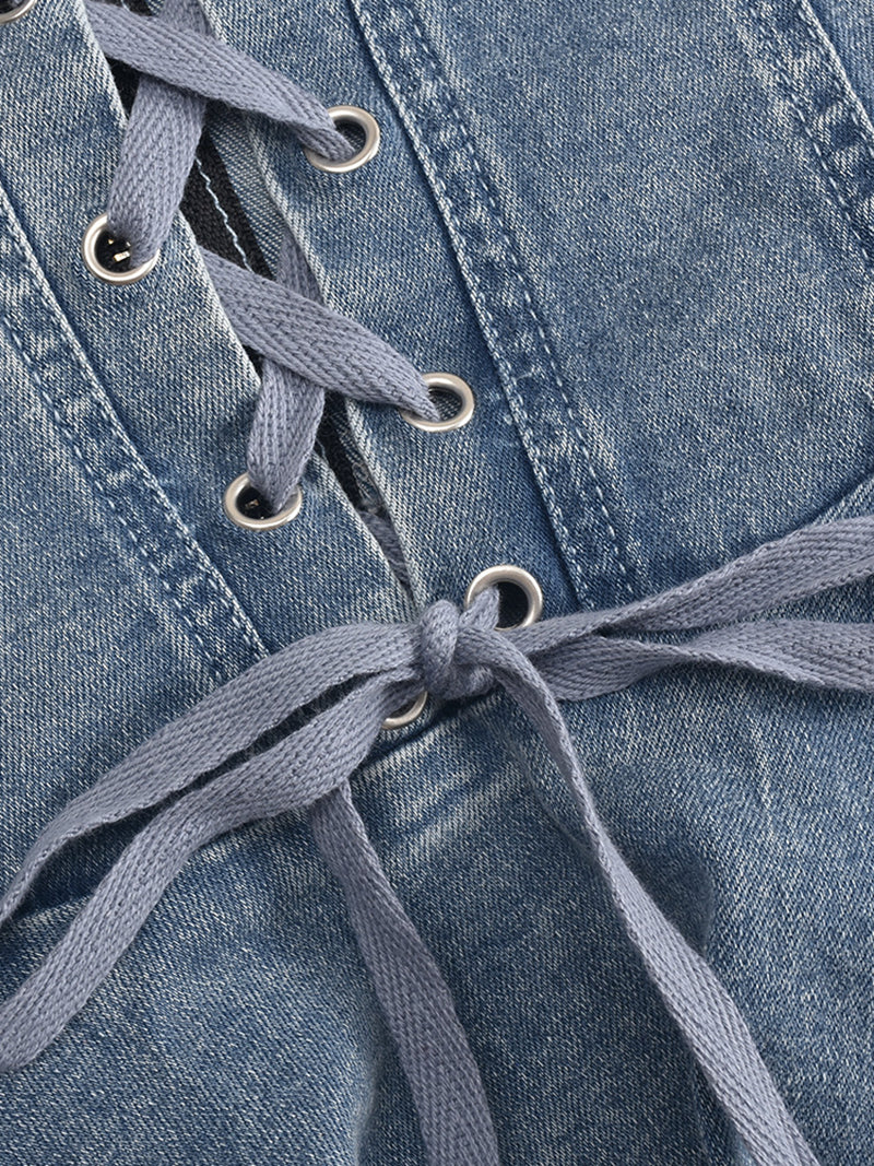 Sexy Denim Corset Lace-up Mini Dress